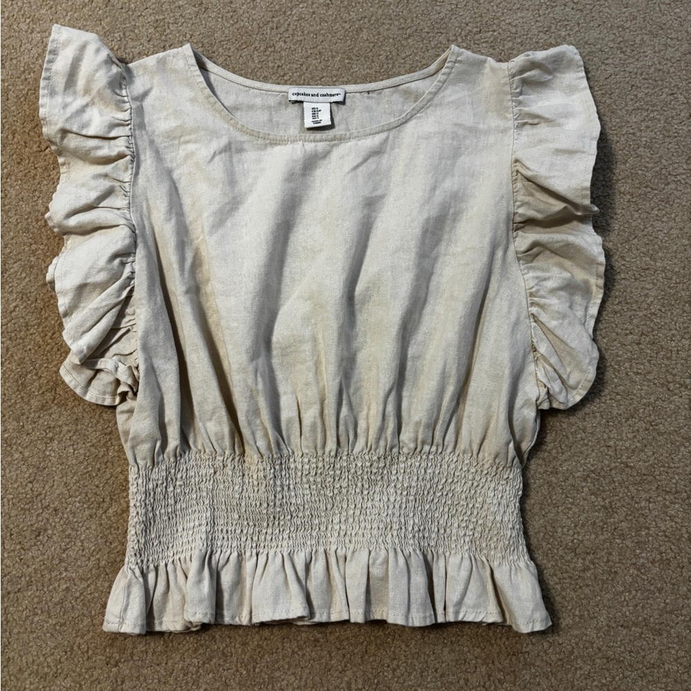 Ruffled Cream Top Size Small